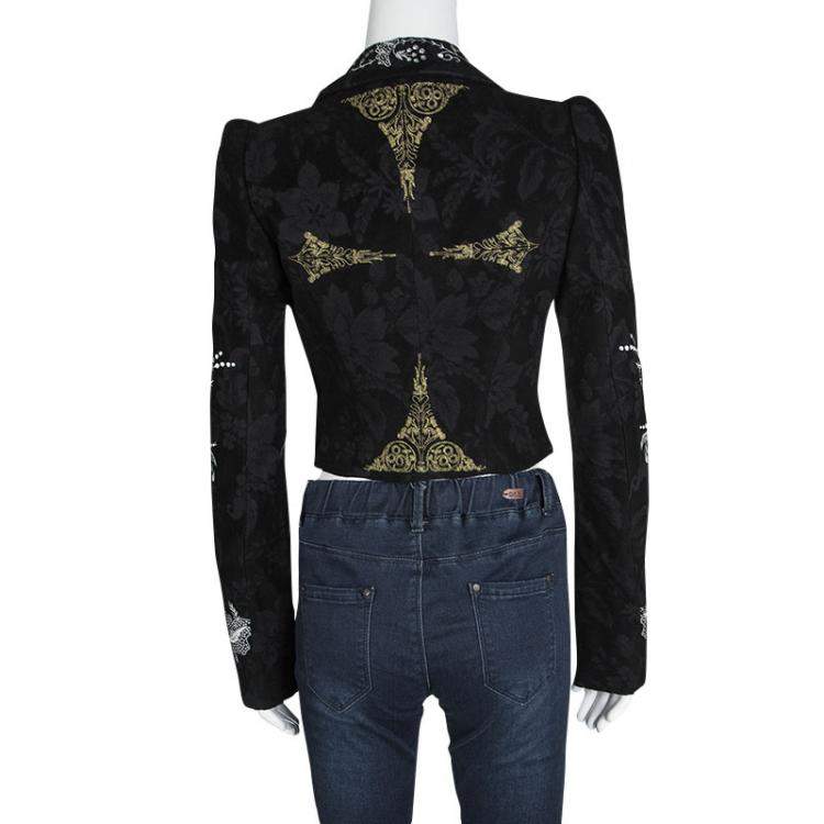 مملوكة مسبقًا Christian Lacroix Black Floral Embroidered Vest Detail Velvet Blazer S