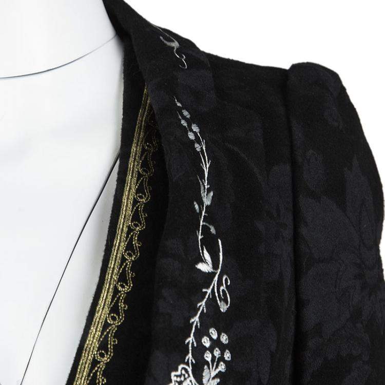 مملوكة مسبقًا Christian Lacroix Black Floral Embroidered Vest Detail Velvet Blazer S