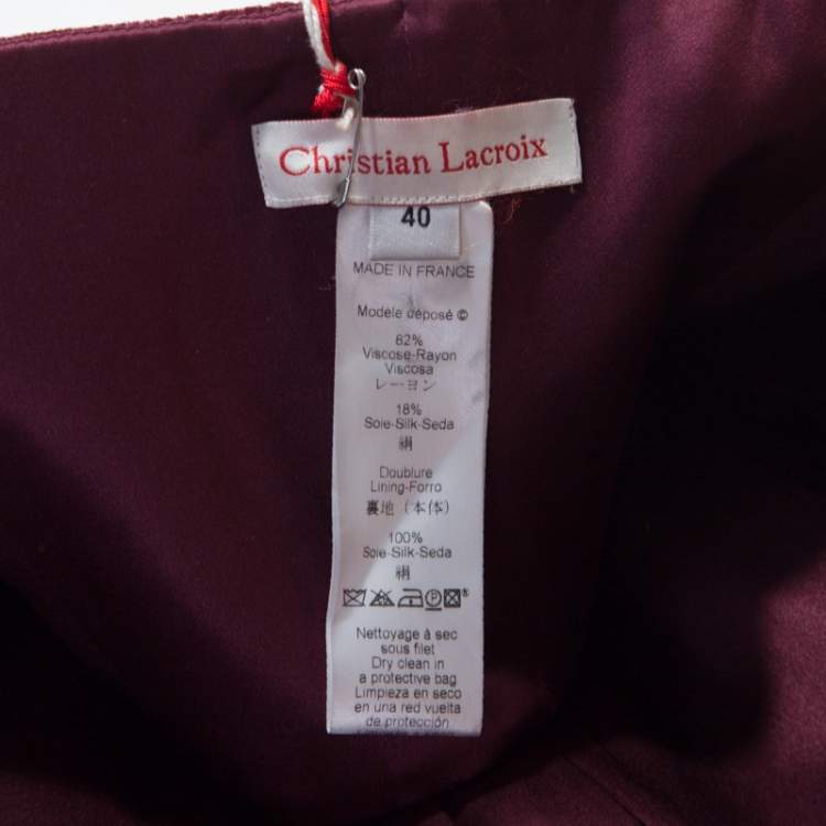 Pre Owned Christian Lacroix Burgundy Velvet Cord Embroidered Strapless Evening Gown M