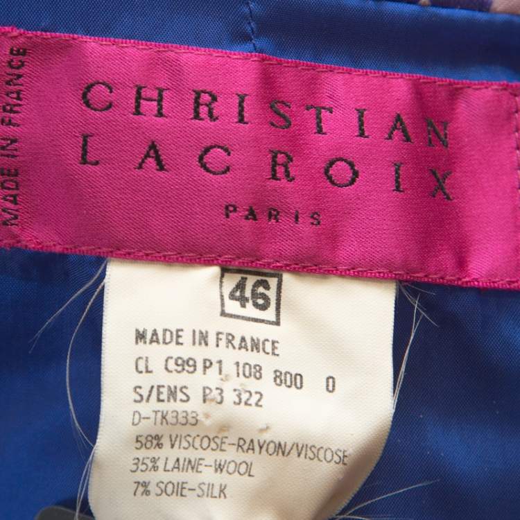 مملوكة مسبقًا Christian Lacroix Purple Wool Silk Blend Burnout Blazer XL
