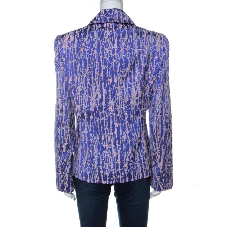 مملوكة مسبقًا Christian Lacroix Purple Wool Silk Blend Burnout Blazer XL