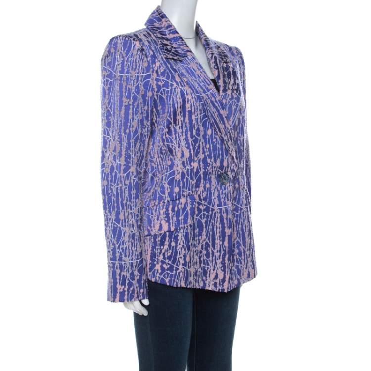 مملوكة مسبقًا Christian Lacroix Purple Wool Silk Blend Burnout Blazer XL