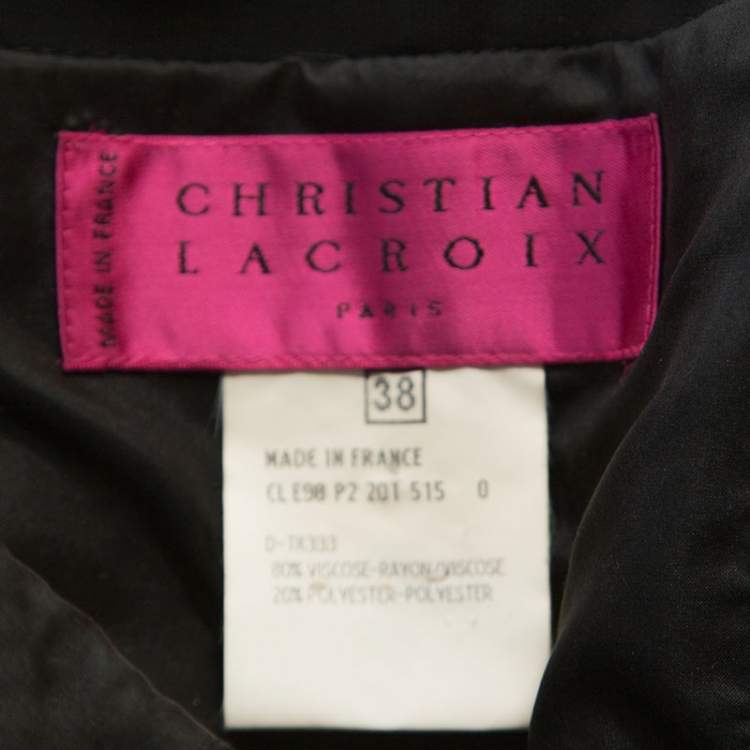 Pre Owned Christian Lacroix Black Crepe Bow Applique Ruched Strapless Dress M