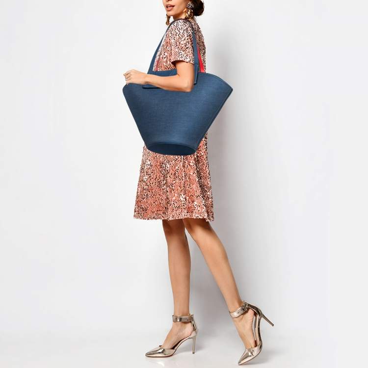 Pre Owned Christian Louboutin Blue Fabric Miss Denim Loubishore Tote