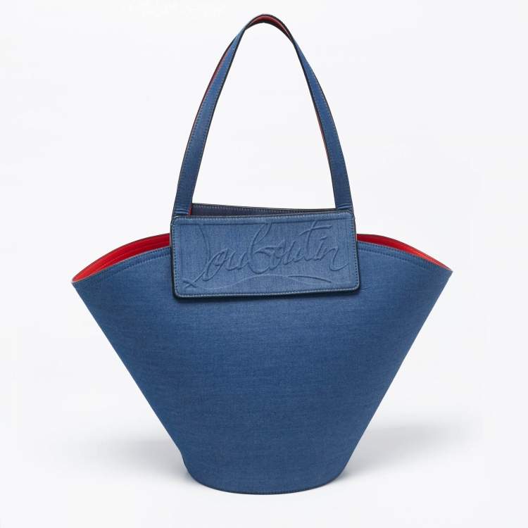 Pre Owned Christian Louboutin Blue Fabric Miss Denim Loubishore Tote