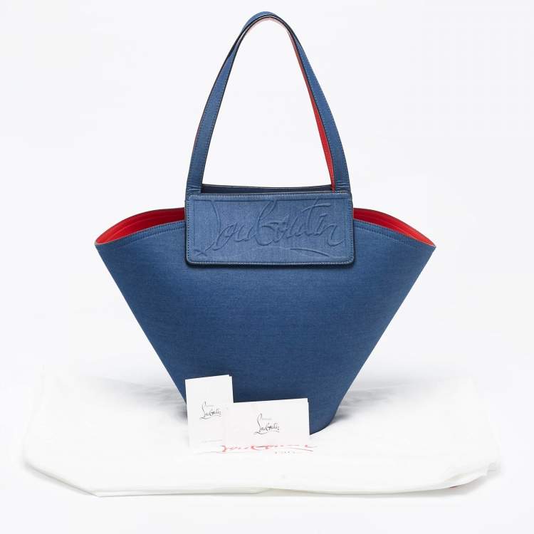 Pre Owned Christian Louboutin Blue Fabric Miss Denim Loubishore Tote