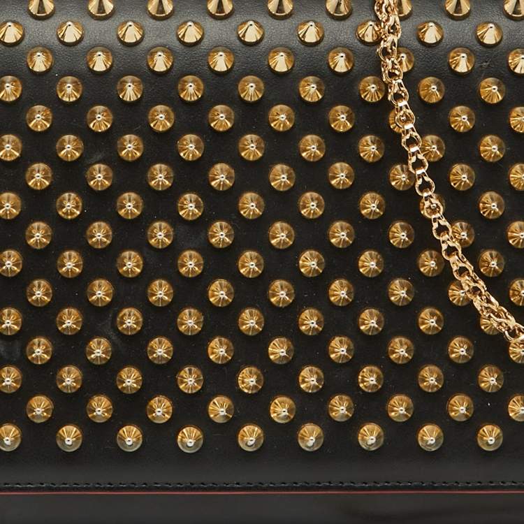 Pre Owned Christian Louboutin Black Leather Paloma Spiked Flap Chain Clutch