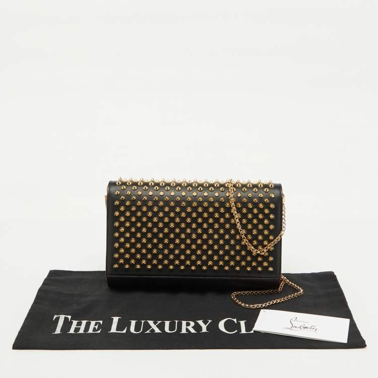 Pre Owned Christian Louboutin Black Leather Paloma Spiked Flap Chain Clutch