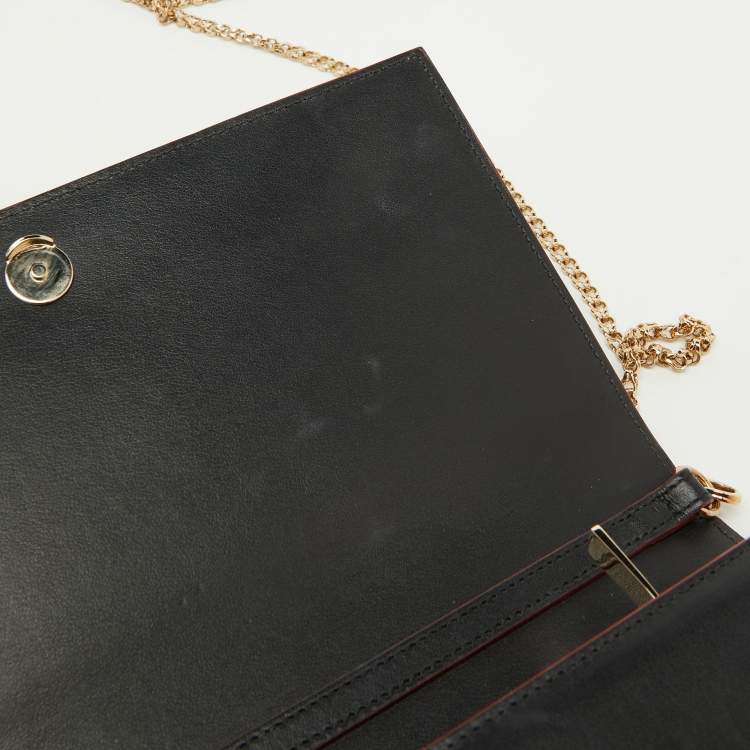 Pre Owned Christian Louboutin Black Leather Paloma Spiked Flap Chain Clutch