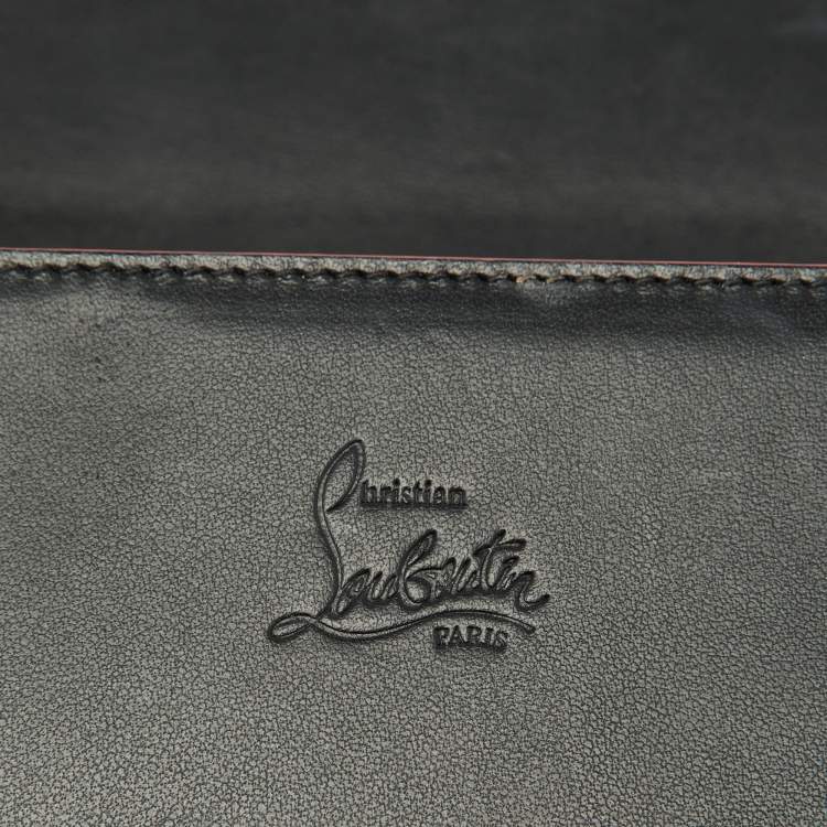 Pre Owned Christian Louboutin Black Leather Paloma Spiked Flap Chain Clutch