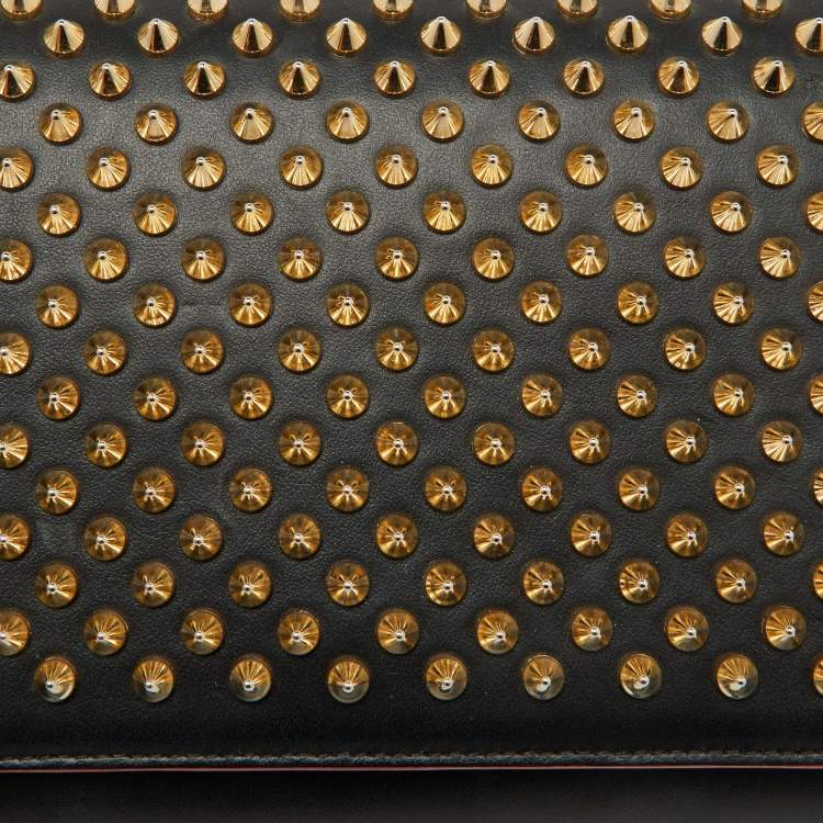 Pre Owned Christian Louboutin Black Leather Paloma Spiked Flap Chain Clutch
