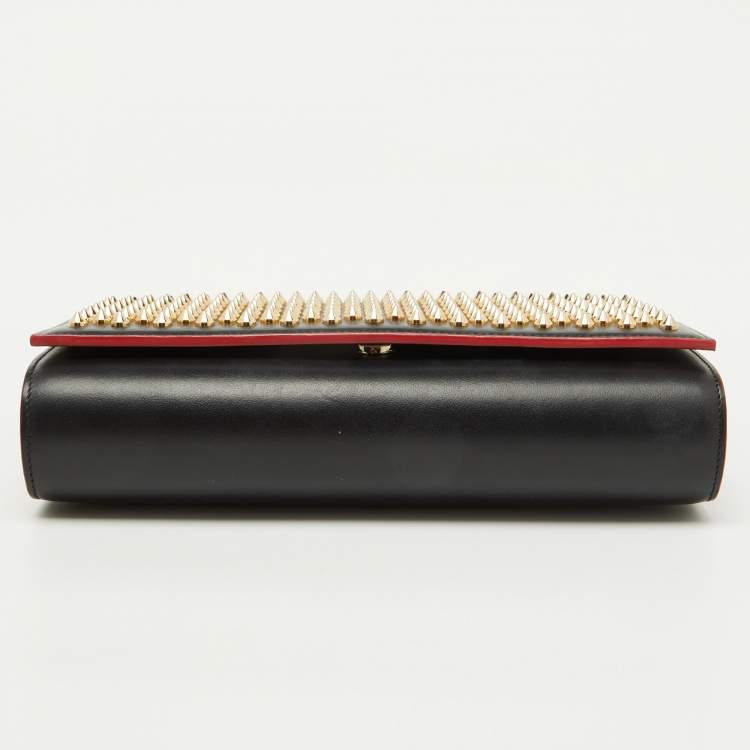 Pre Owned Christian Louboutin Black Leather Paloma Spiked Flap Chain Clutch