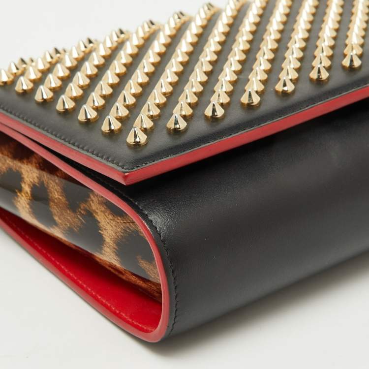 Pre Owned Christian Louboutin Black Leather Paloma Spiked Flap Chain Clutch