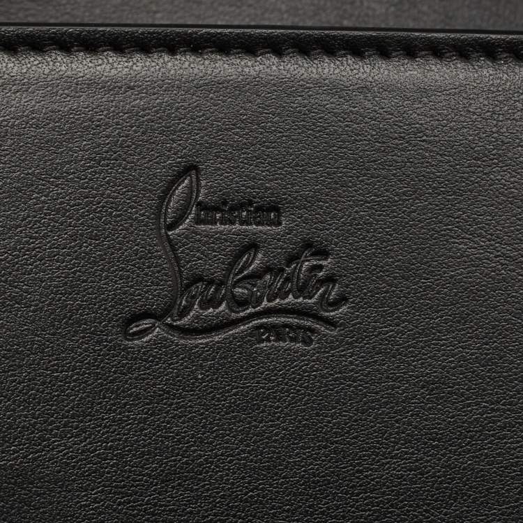 Pre Owned Christian Louboutin Black Leopard Print Patent and Leather Paloma Spiked Chain Clutch