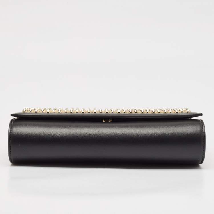 Pre Owned Christian Louboutin Black Leopard Print Patent and Leather Paloma Spiked Chain Clutch