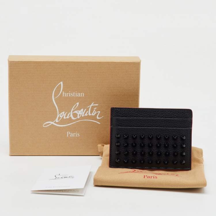 Pre Owned Christian Louboutin Black Leather Kios Spike Card Holder