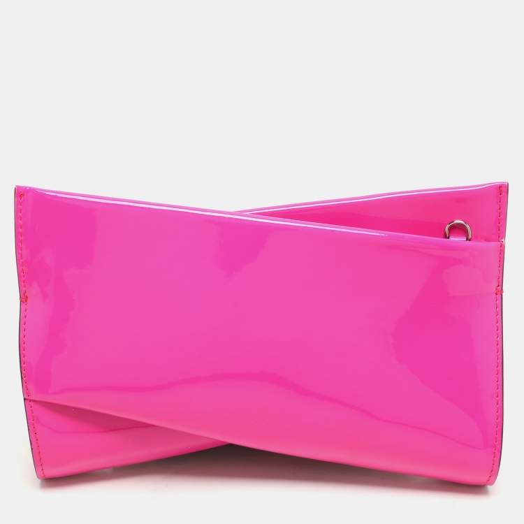 Pre Owned Christian Louboutin Pink Patent Leather Loubitwist Clutch