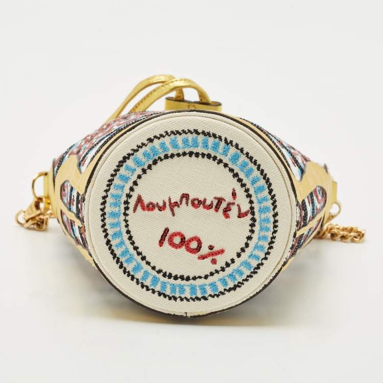 Pre Owned Christian Louboutin Multicolor Embroidered Canvas Loubiphone Bucket Bag