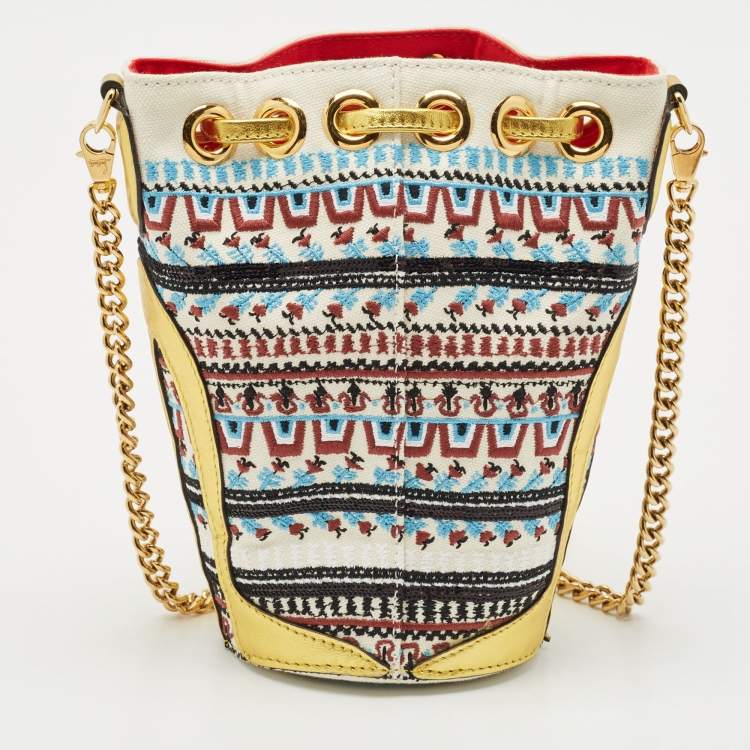 Pre Owned Christian Louboutin Multicolor Embroidered Canvas Loubiphone Bucket Bag