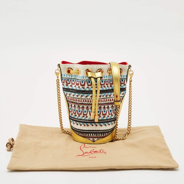 Pre Owned Christian Louboutin Multicolor Embroidered Canvas Loubiphone Bucket Bag