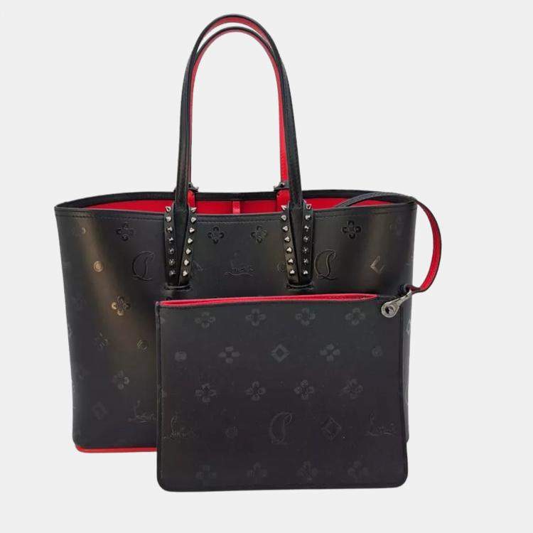 Pre Owned Christian Louboutin Cabata Black/Red Leather Tote Bag