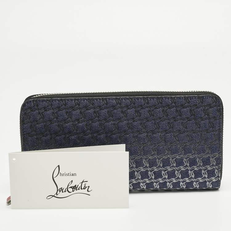 Pre Owned Christian Louboutin Ombre Blue Printed Denim Zip Continental Wallet