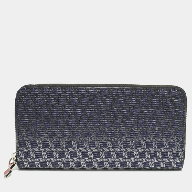 Pre Owned Christian Louboutin Ombre Blue Printed Denim Zip Continental Wallet