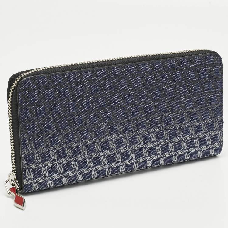Pre Owned Christian Louboutin Ombre Blue Printed Denim Zip Continental Wallet