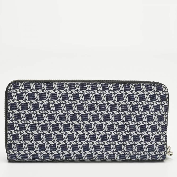 Pre Owned Christian Louboutin Ombre Blue Printed Denim Zip Continental Wallet