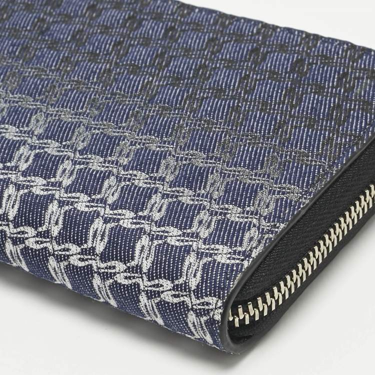 Pre Owned Christian Louboutin Ombre Blue Printed Denim Zip Continental Wallet