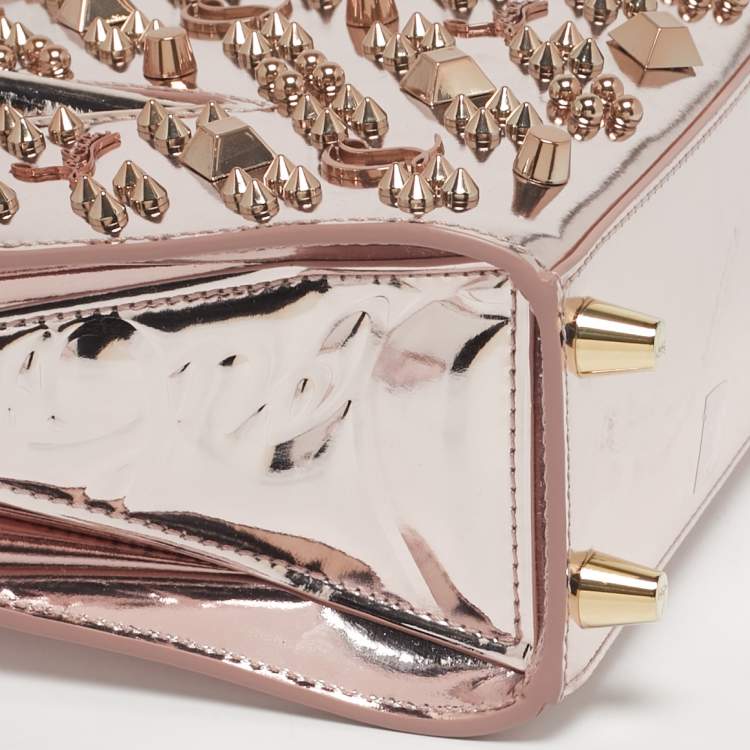 Pre Owned Christian Louboutin Paloma Spike Metallic Pink Patent Leather Tote