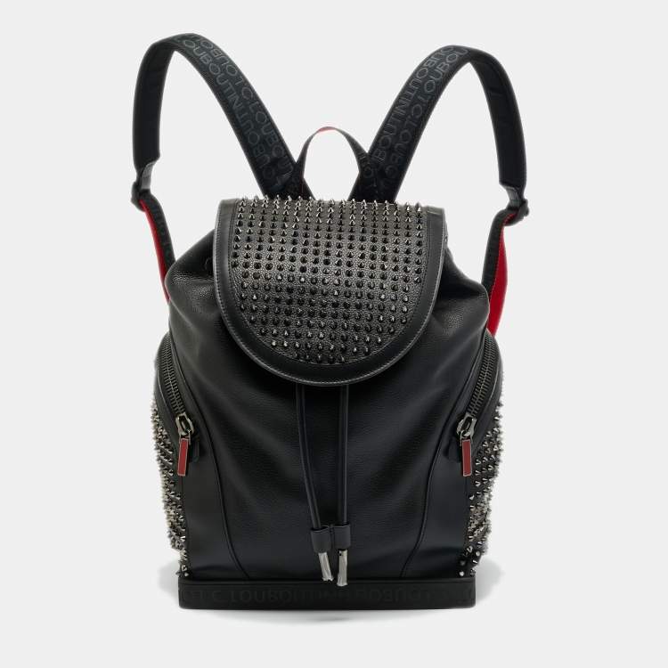 Pre Owned Christian Louboutin Explorafunk Spikes Black Leather and Rubber Backpack