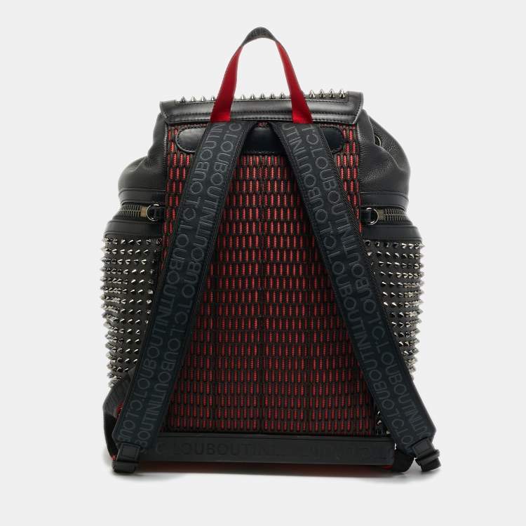 Pre Owned Christian Louboutin Explorafunk Spikes Black Leather and Rubber Backpack