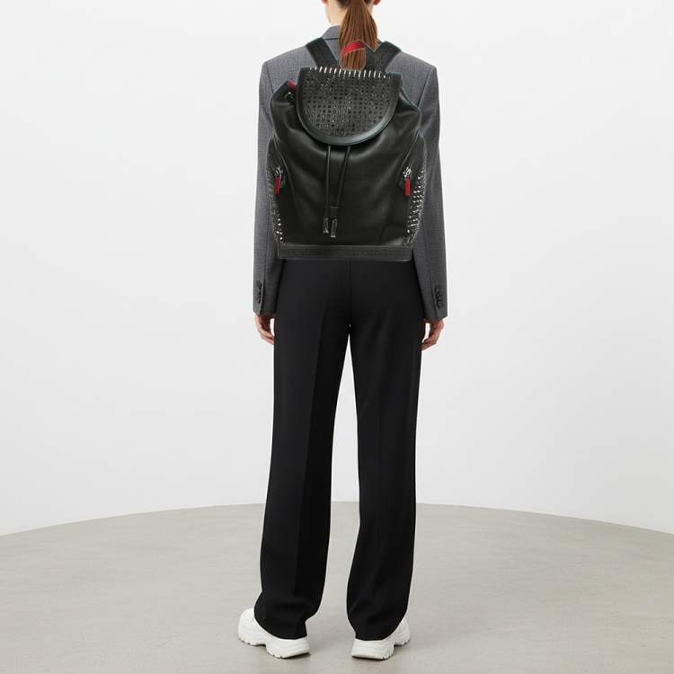Pre Owned Christian Louboutin Explorafunk Spikes Black Leather and Rubber Backpack