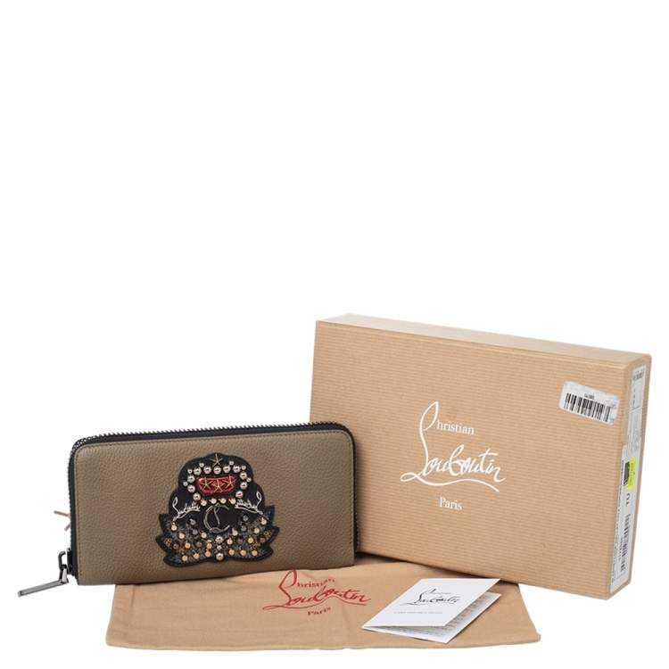 مملوكة مسبقًا Christian Louboutin Olive Green Leather Panettone Zip Around Wallet