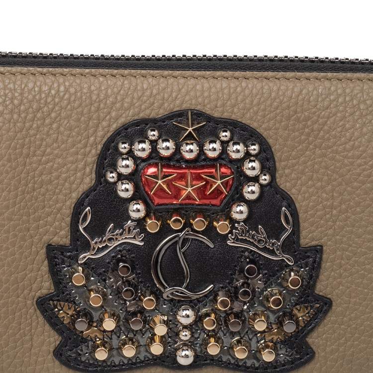 مملوكة مسبقًا Christian Louboutin Olive Green Leather Panettone Zip Around Wallet
