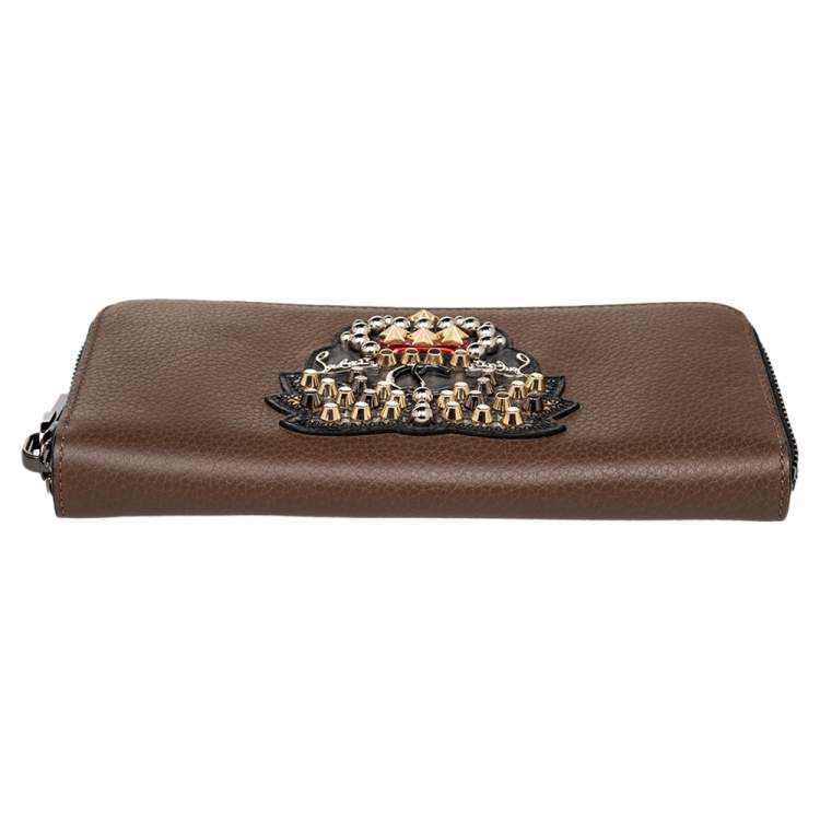 Pre Owned Christian Louboutin Brown Leather Panettone Zip Around Wallet