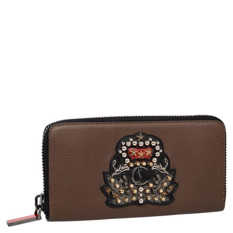 Pre Owned Christian Louboutin Brown Leather Panettone Zip Around Wallet