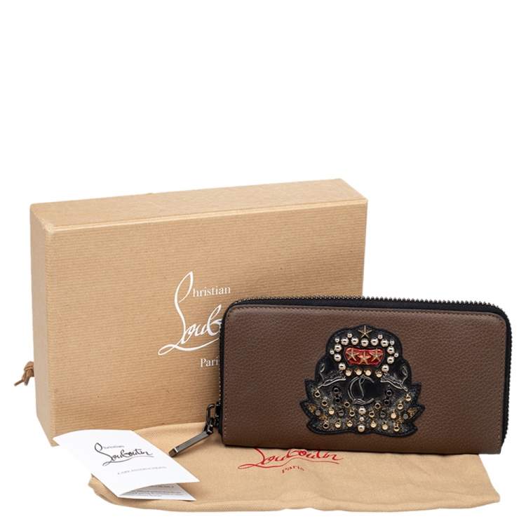 Pre Owned Christian Louboutin Brown Leather Panettone Zip Around Wallet