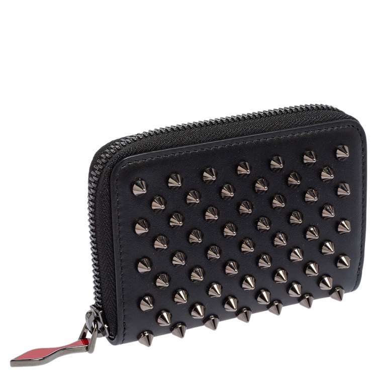 مملوكة مسبقًا Christian Louboutin Black Spike Leather Panettone Coin Purse