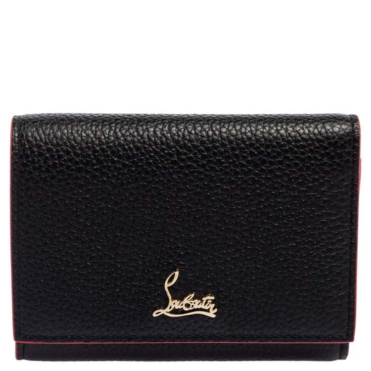 Pre Owned Christian Louboutin Black Leather Logo Trifold Compact Wallet