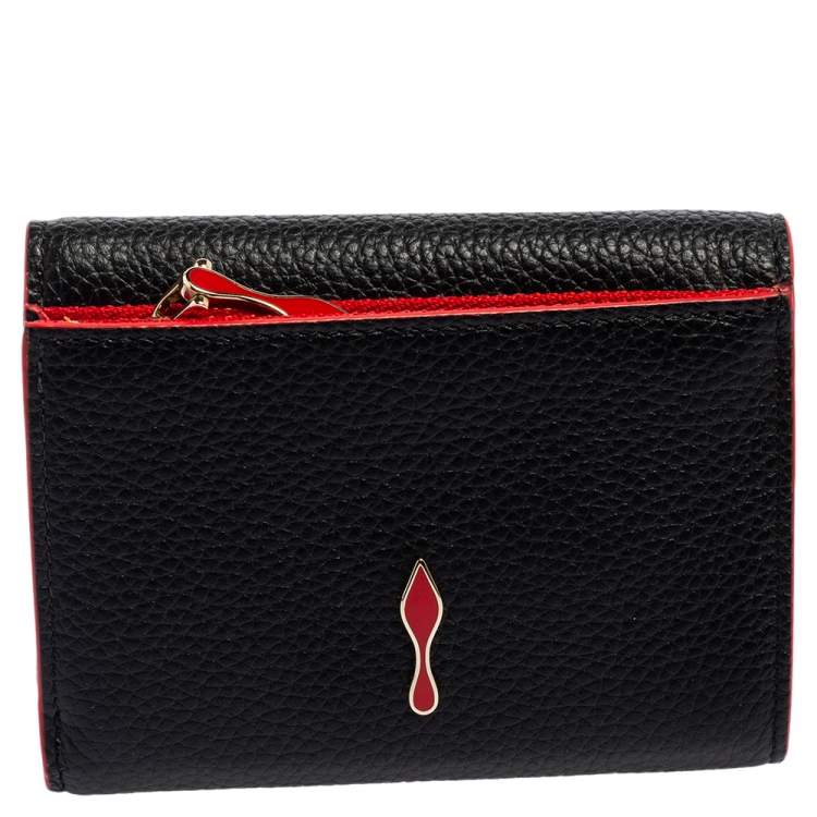 Pre Owned Christian Louboutin Black Leather Logo Trifold Compact Wallet