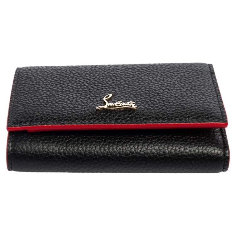 Pre Owned Christian Louboutin Black Leather Logo Trifold Compact Wallet
