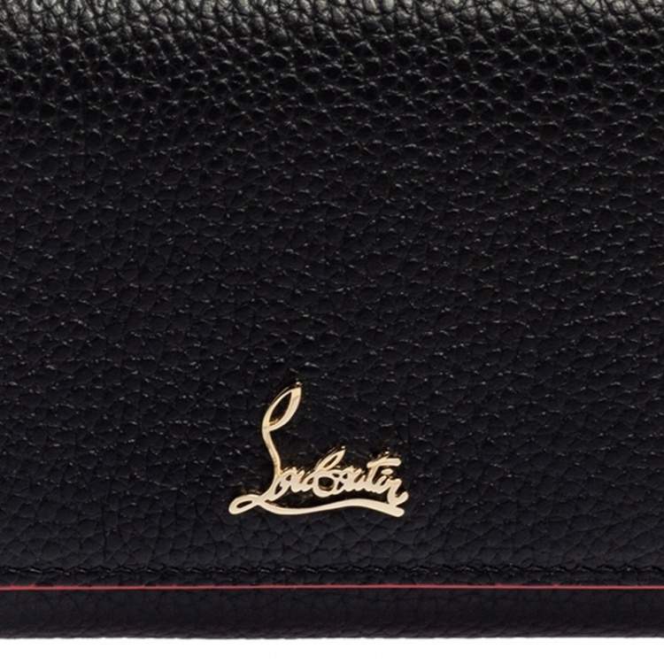 Pre Owned Christian Louboutin Black Leather Logo Trifold Compact Wallet