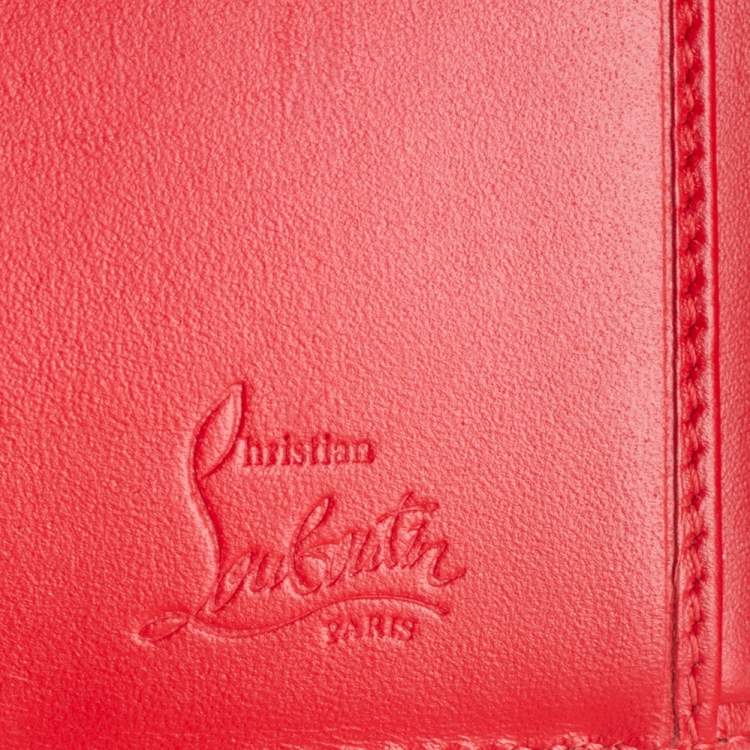 Pre Owned Christian Louboutin Brown Leopard Print Patent Leather Macaron Spike Wallet