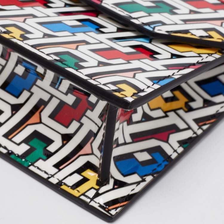 Pre Owned Christian Louboutin Multicolor Logo Print Patent Leather Elisa Top Handle Bag