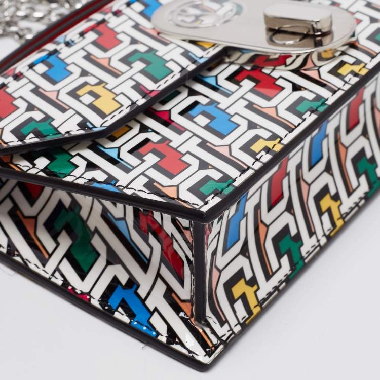 Pre Owned Christian Louboutin Multicolor Logo Print Patent Leather Elisa Top Handle Bag