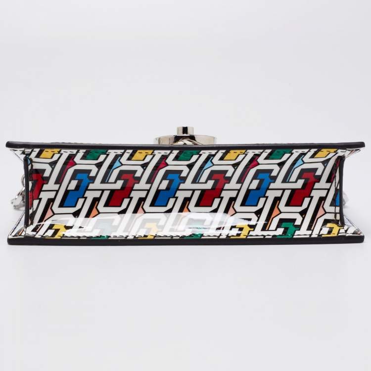 Pre Owned Christian Louboutin Multicolor Logo Print Patent Leather Elisa Top Handle Bag