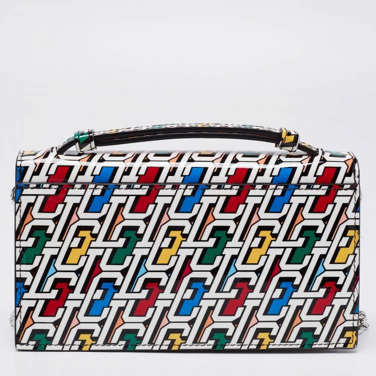 Pre Owned Christian Louboutin Multicolor Logo Print Patent Leather Elisa Top Handle Bag