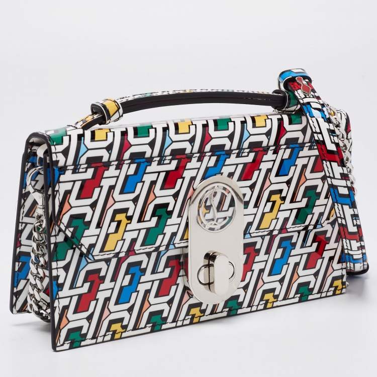 Pre Owned Christian Louboutin Multicolor Logo Print Patent Leather Elisa Top Handle Bag